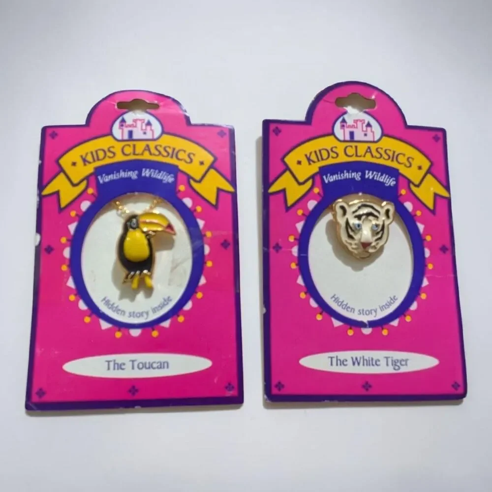 Vintage Kids Classics Vanishing Wildlife Necklace Set, Toucan & White Tiger